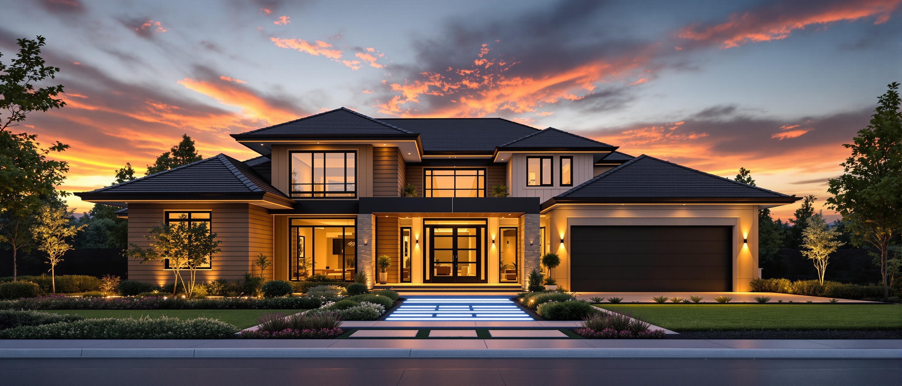 Premium solar home at sunset