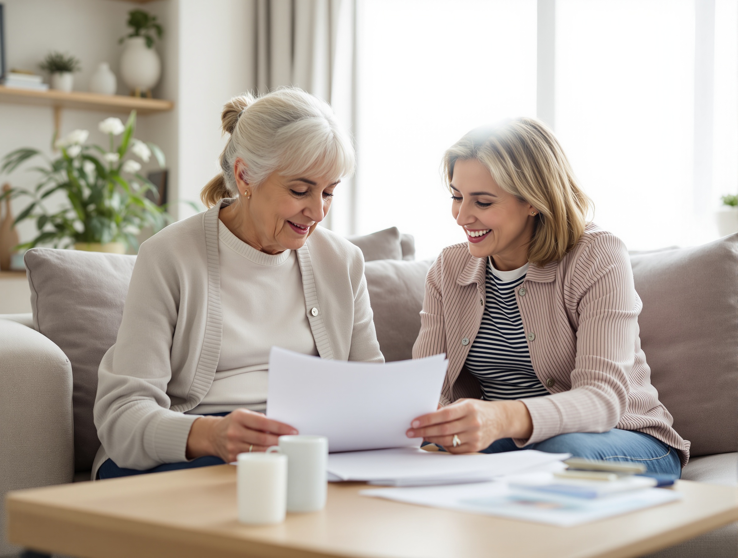Senior woman recovering at home with caregiver support