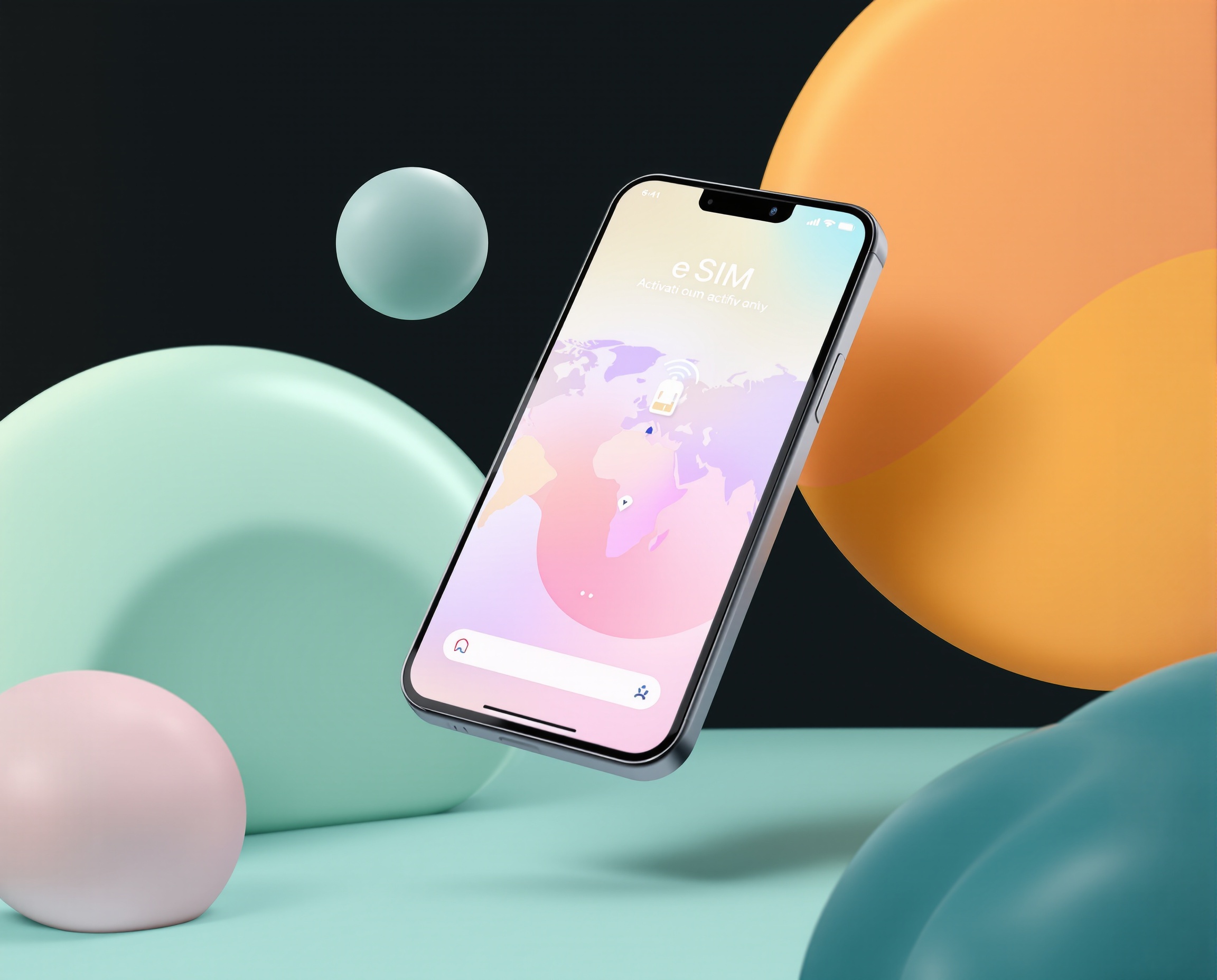 Smartphone showing eSIM activation with world connectivity