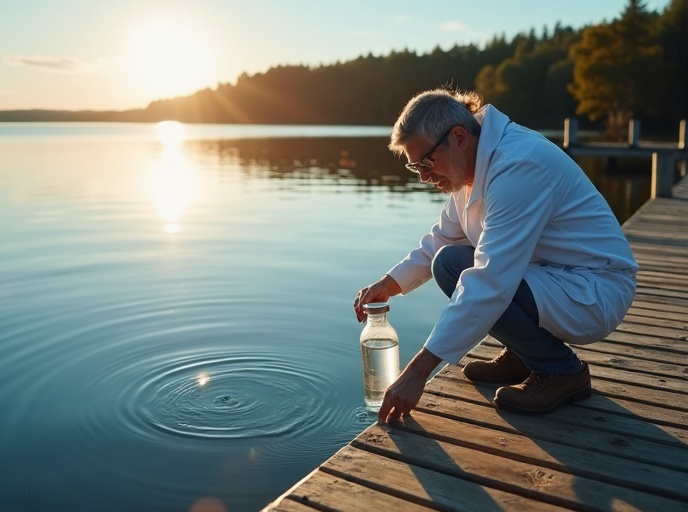 Water quality sampling being conducted on a Northern Michigan lake using certified equipment