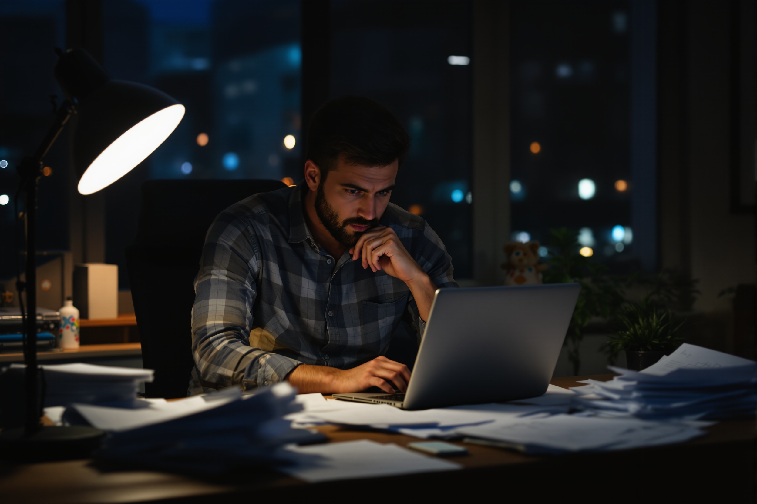 Handwerker arbeitet spät abends