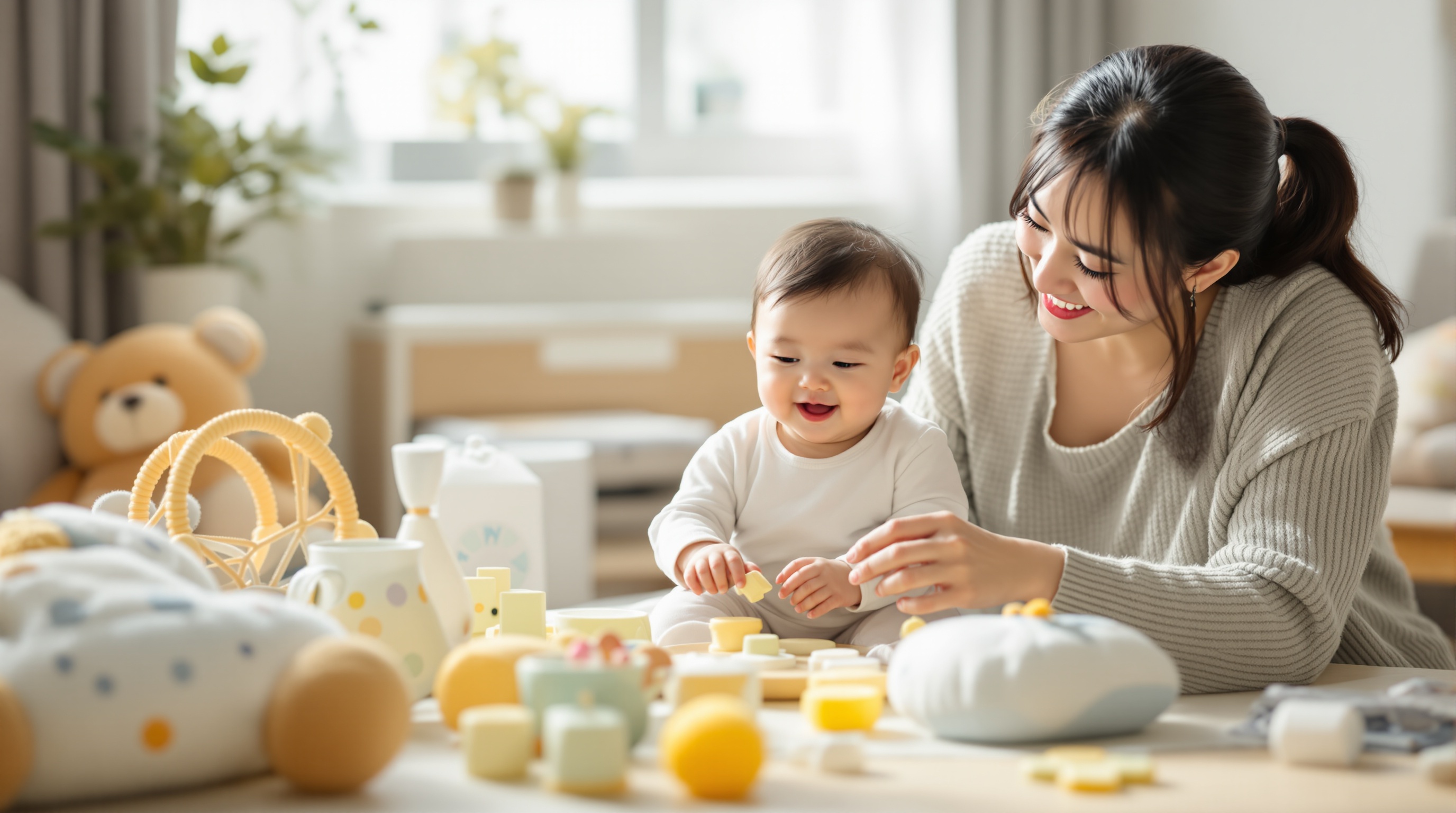 赤ちゃんと遊ぶママ