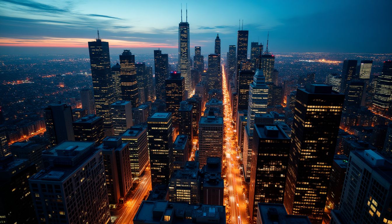 City skyline grid pattern at dusk representing joyagoo spreadsheet
