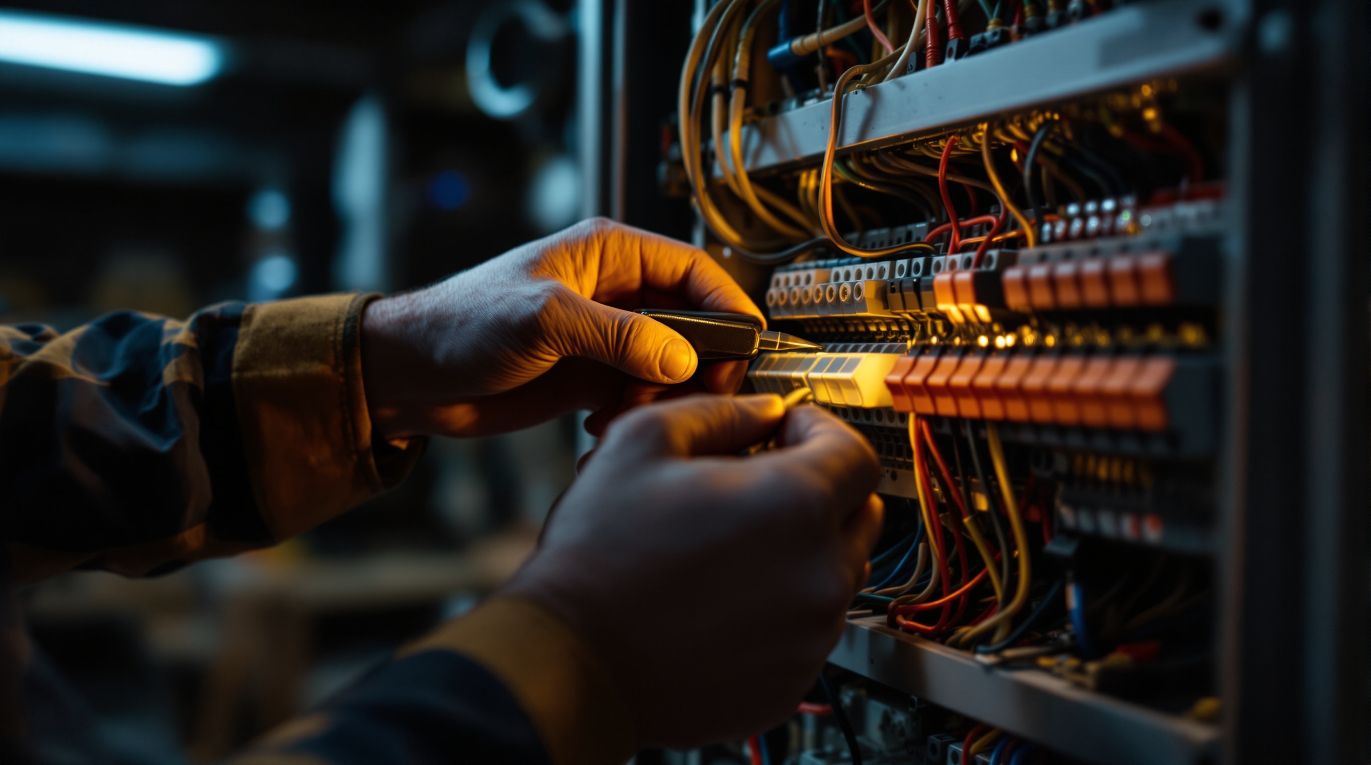 Professional electrician working on electrical panel in Watford home