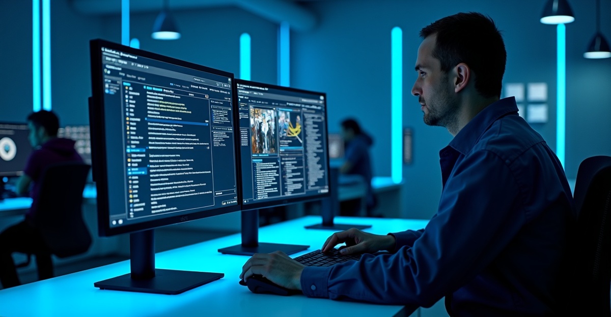 Professional forensic workstation running Nuix software in modern digital forensics laboratory
