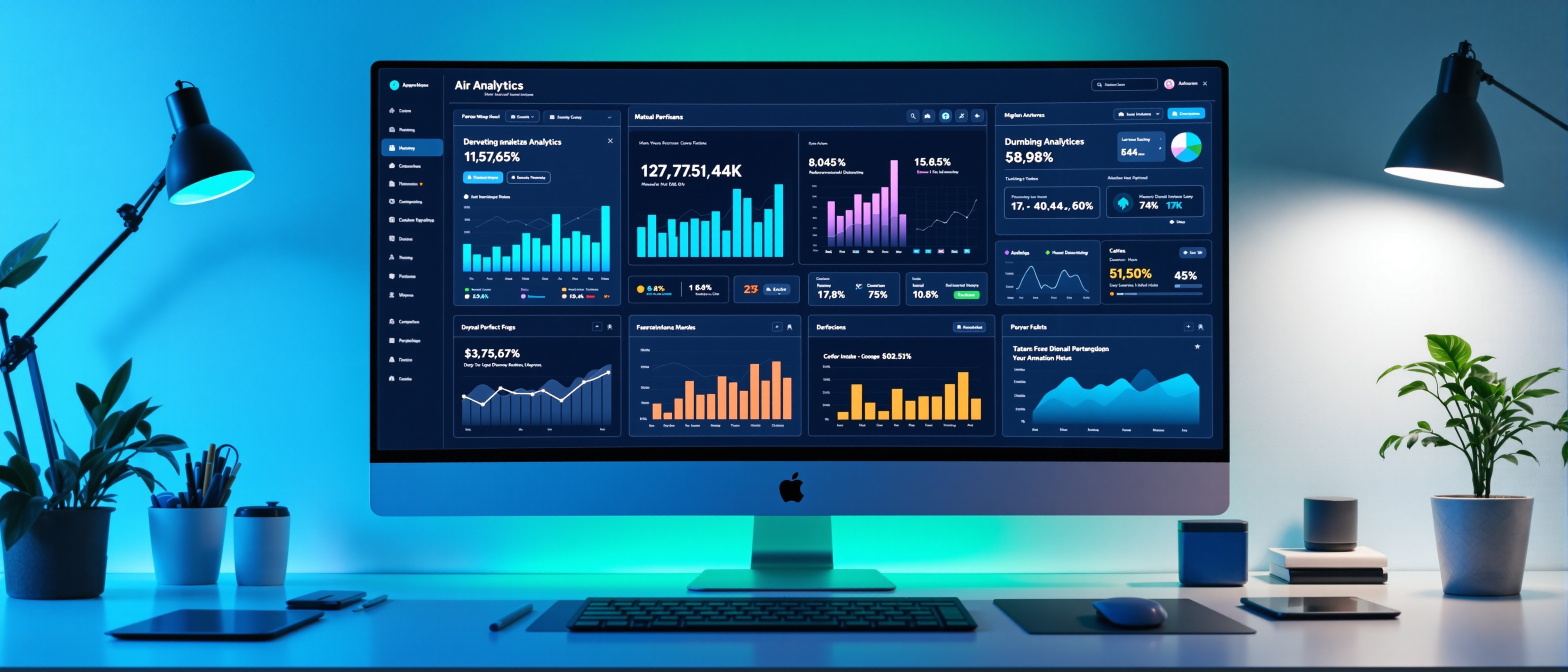 SEO company workspace with analytics dashboards