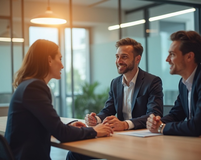 Banking team meeting in modern office