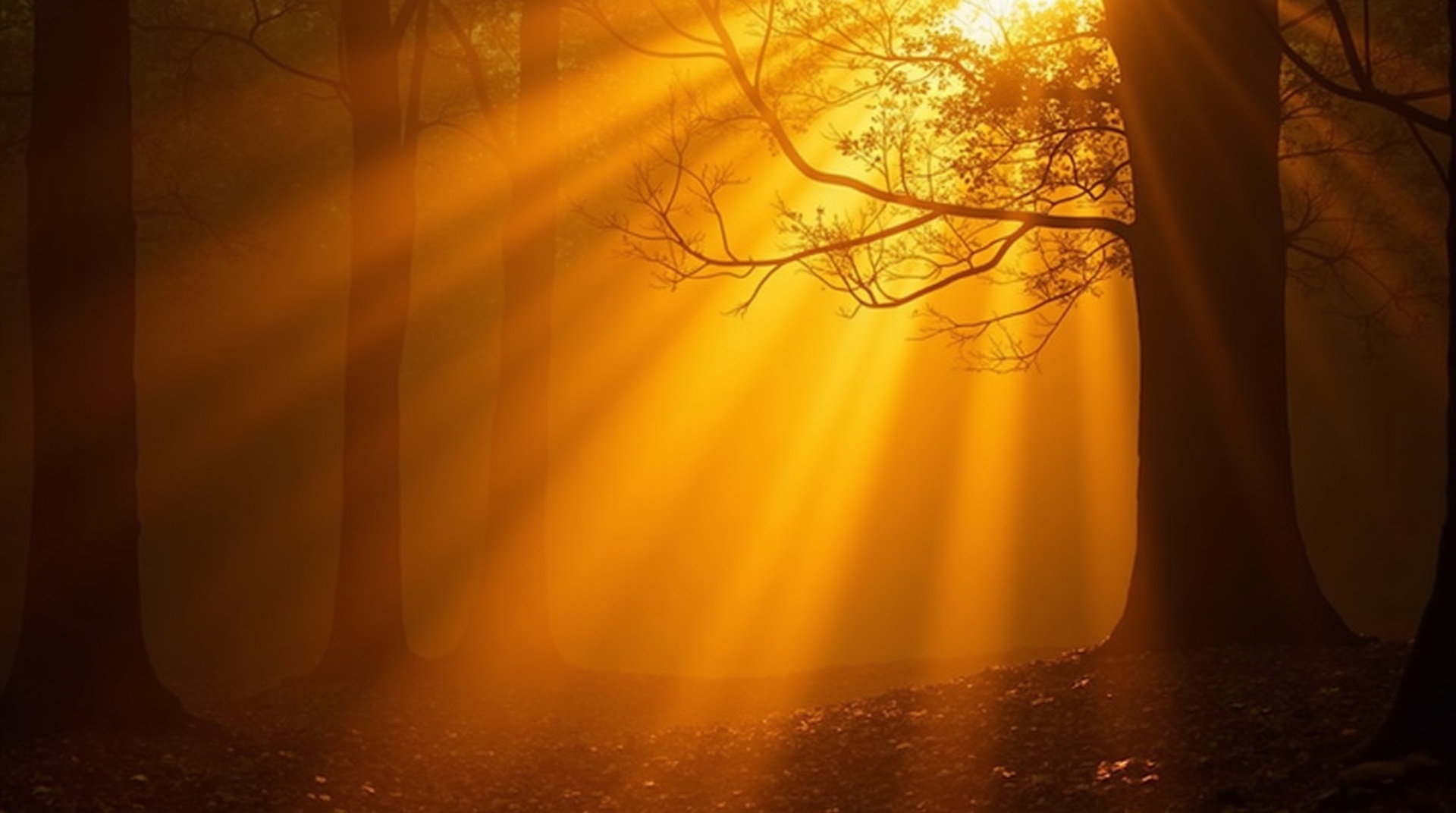 Golden light through trees