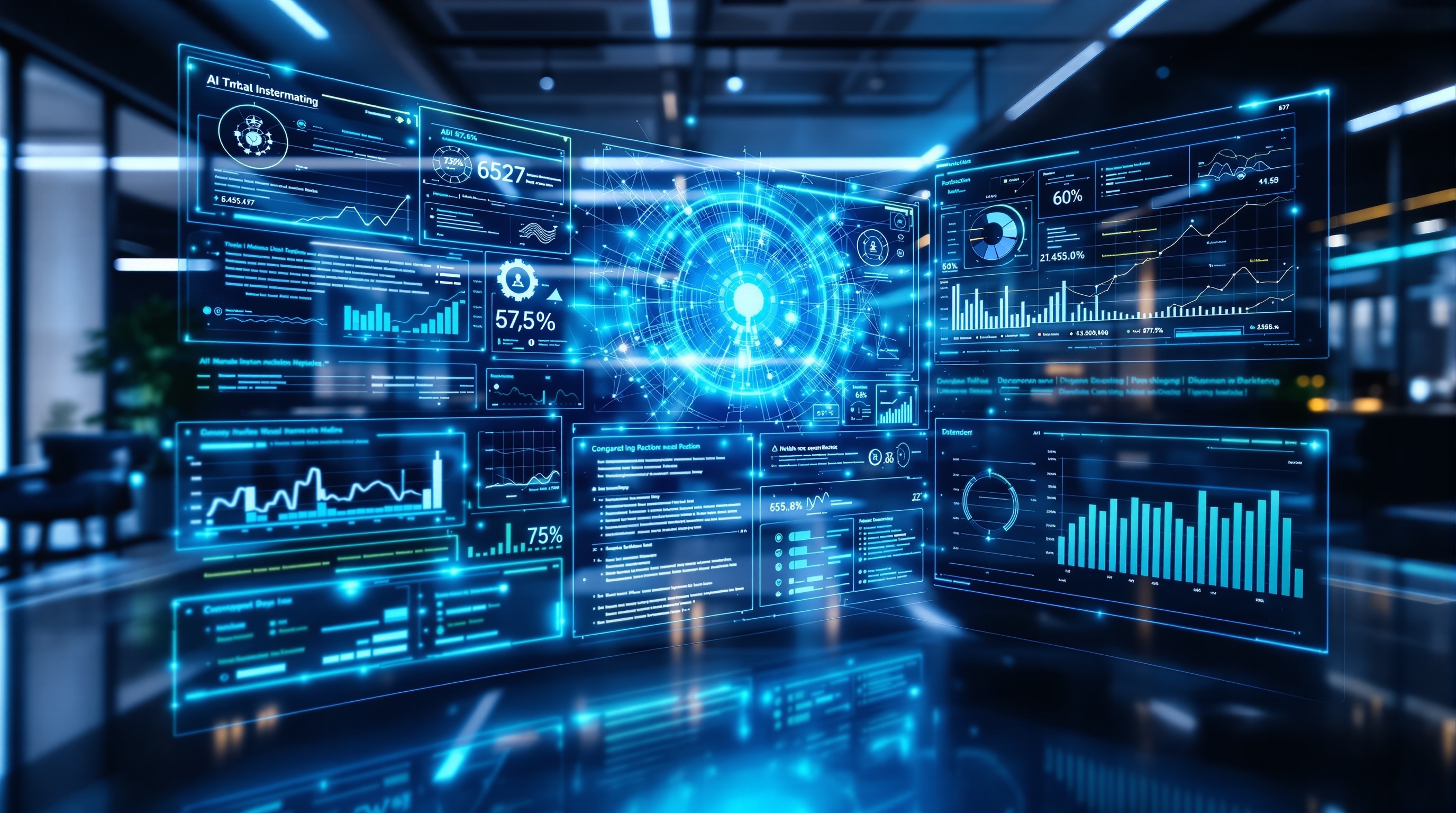 Business professional analyzing AI-powered inventory management dashboard with predictive analytics and data visualization for 2026 trends
