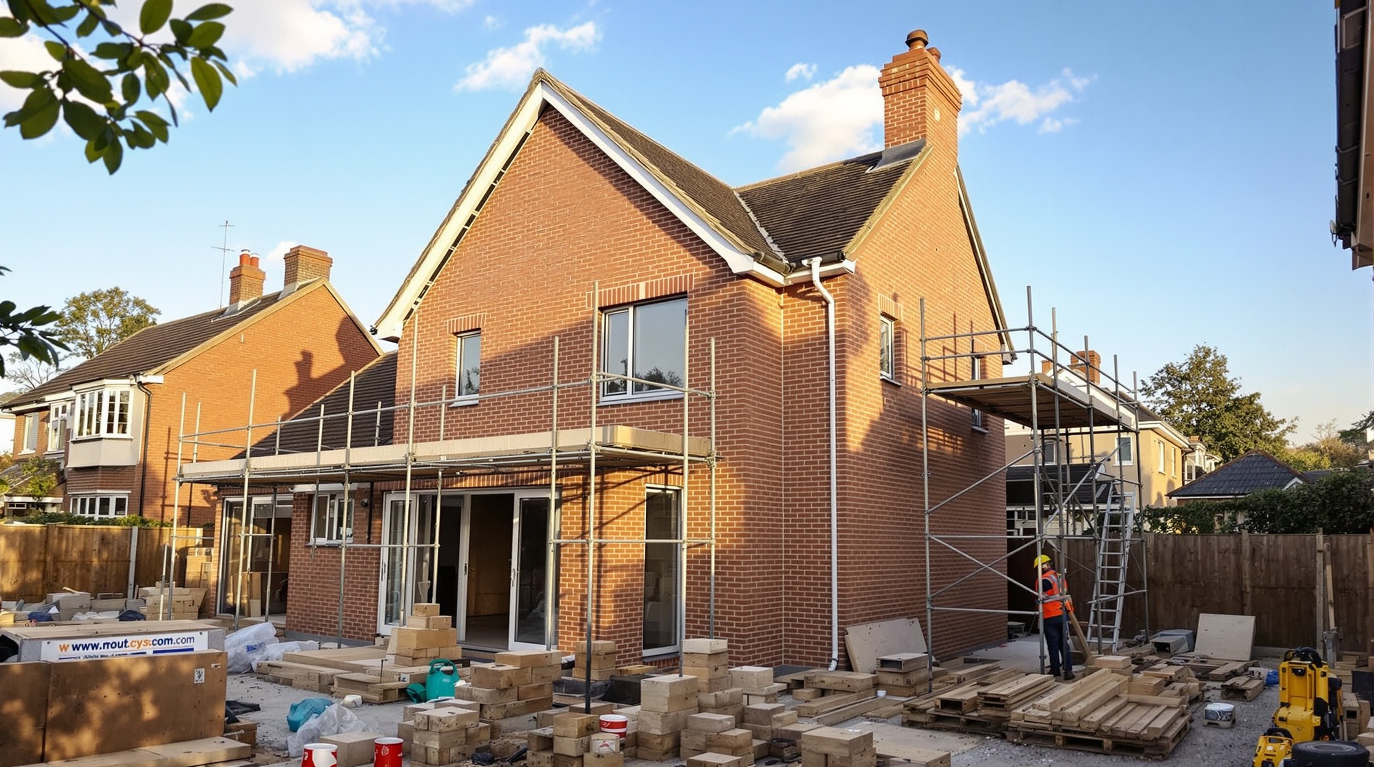 Construction site with workers in the United Kingdom