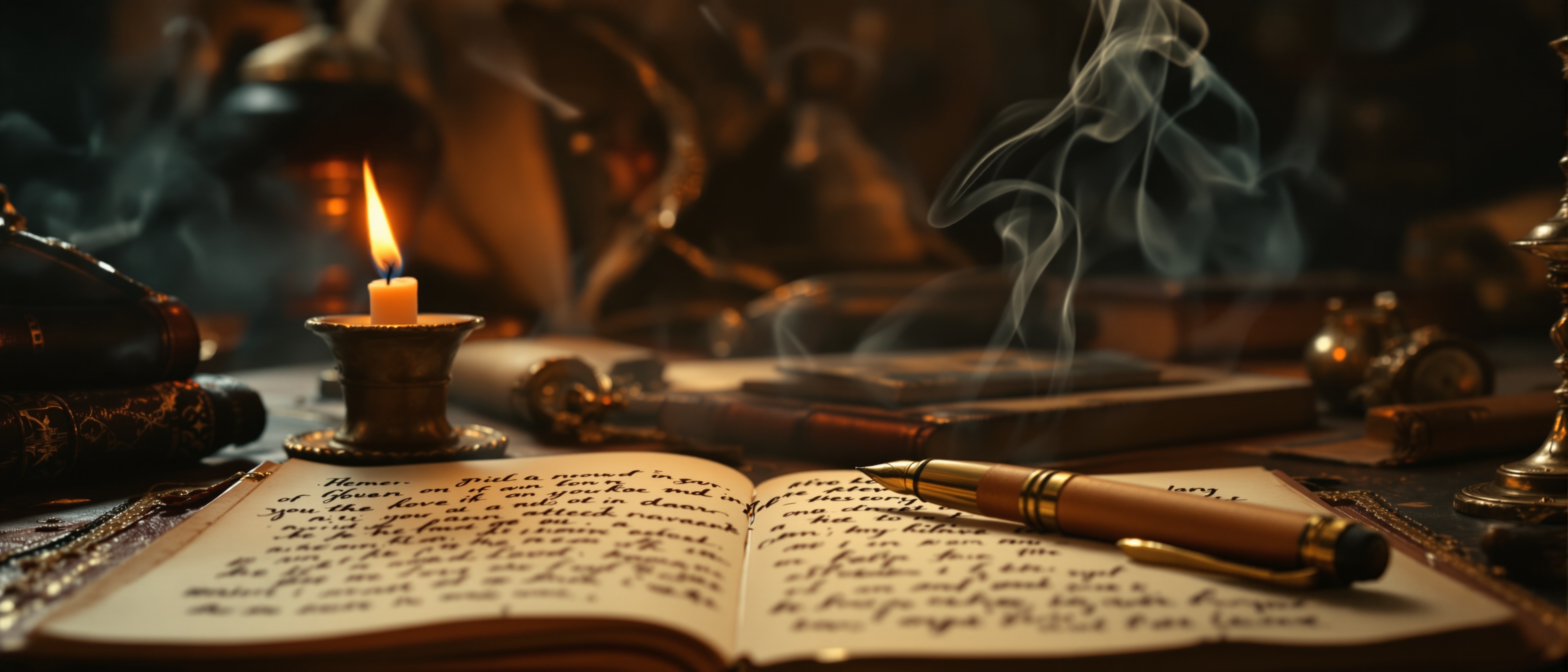A warm study with candlelight and an open journal