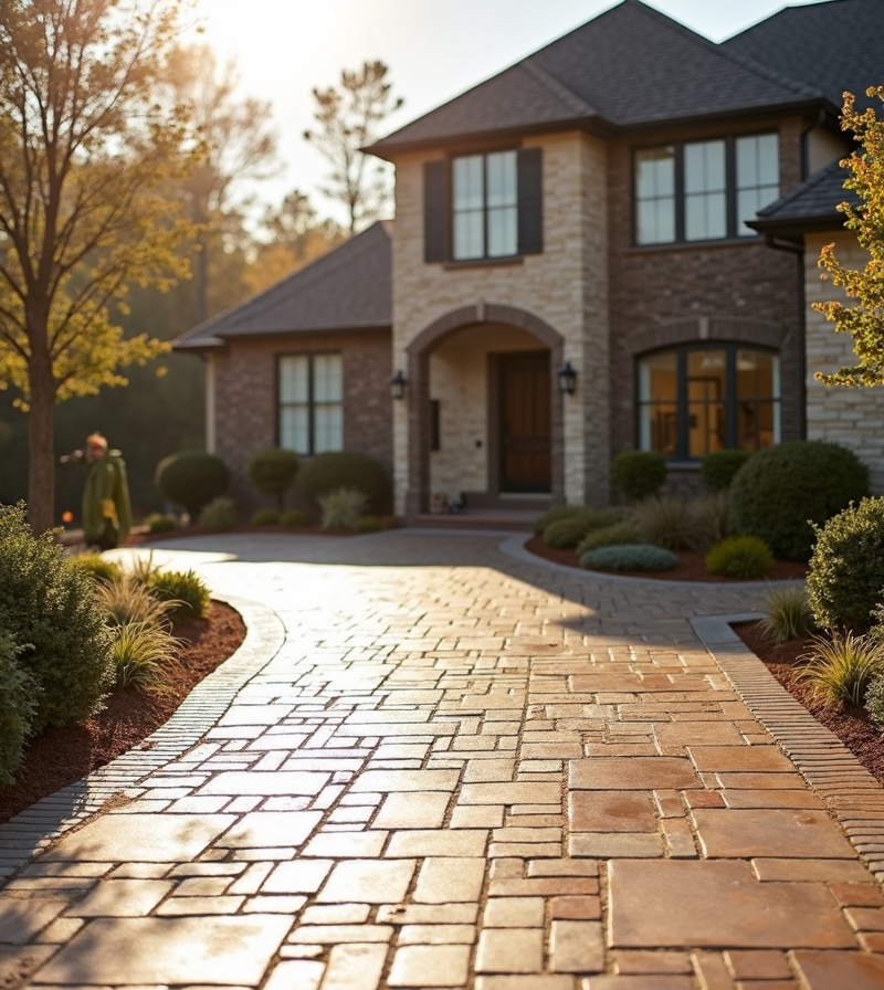 Greenstone Landscaping LLC concrete contractor team installing stamped concrete driveway in Loganville, Georgia