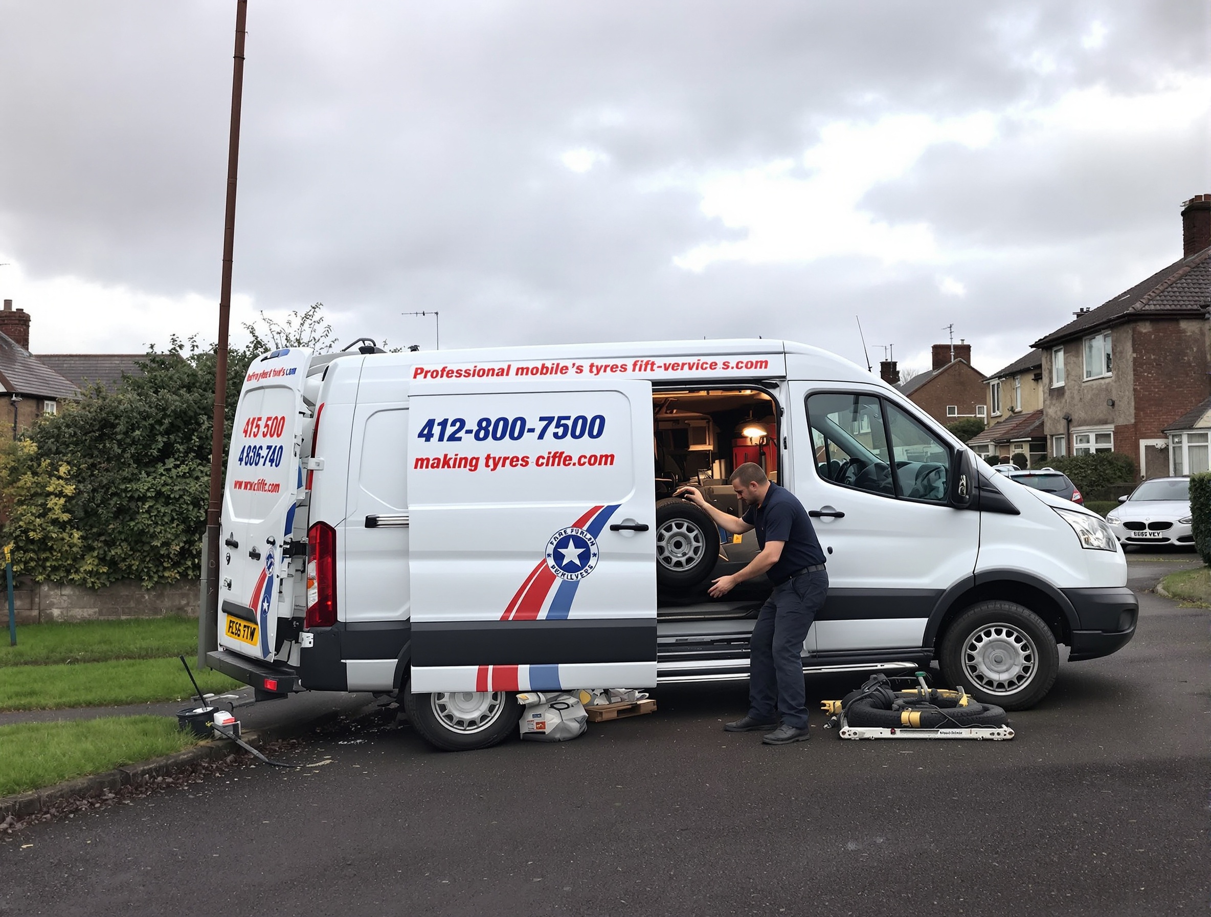 Tartan Mobile Tyres van and technician in Dalkeith