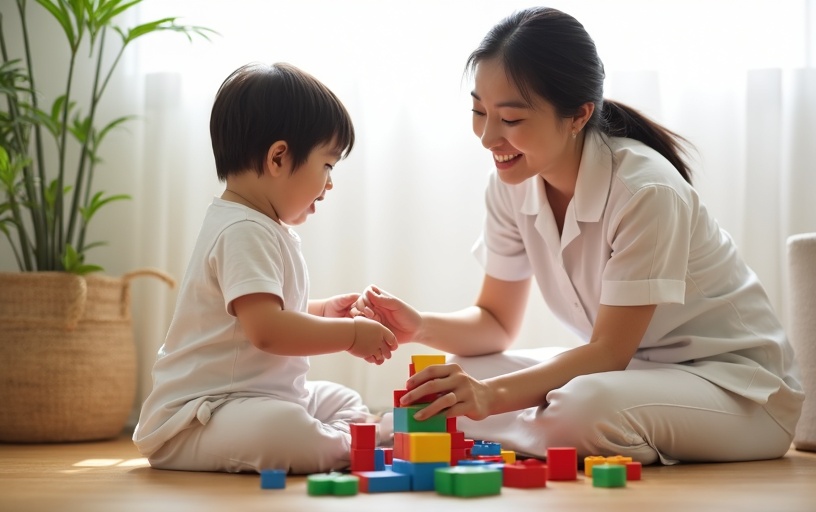 看護師と子どもが遊ぶ様子