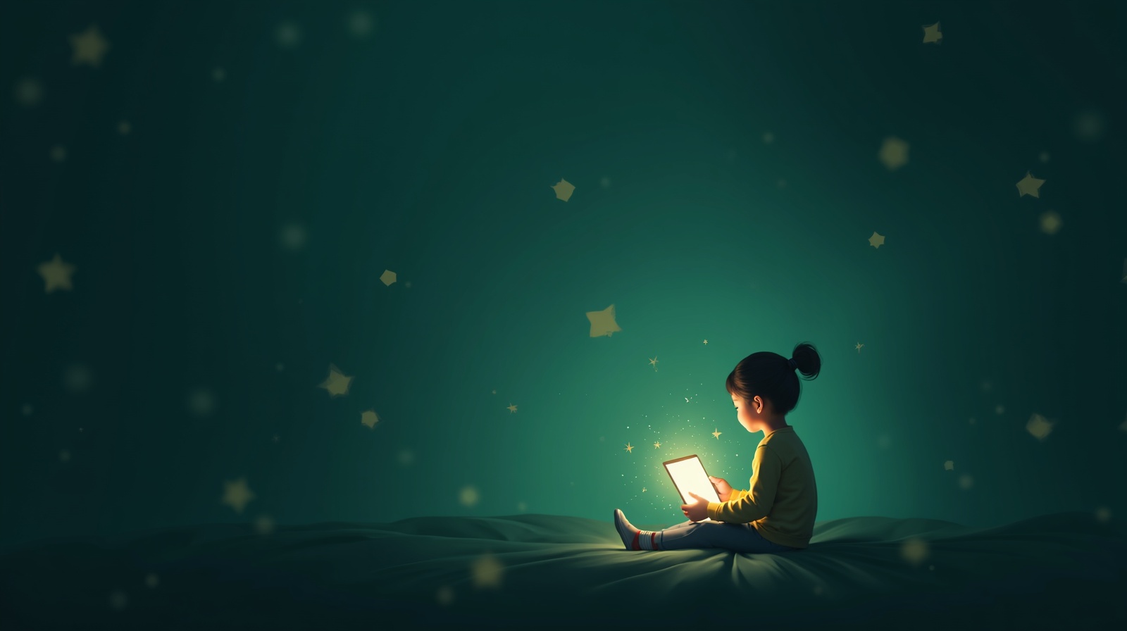 子どもがタブレットで学ぶ未来的な学習環境