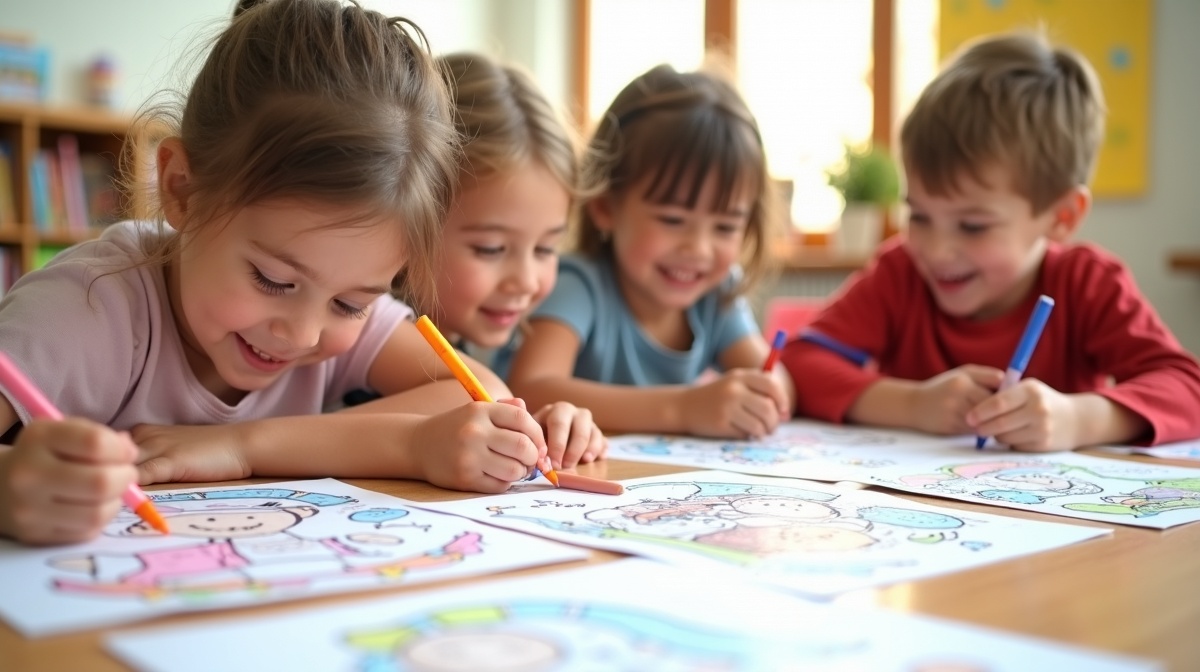 Niños coloreando historias bíblicas