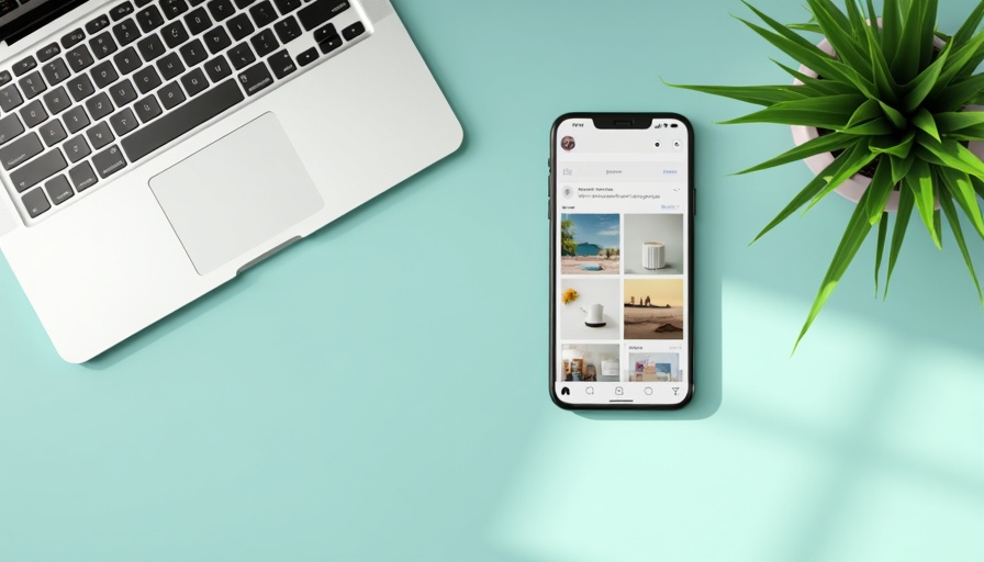 Smartphone showing Instagram grid next to laptop with image editing software