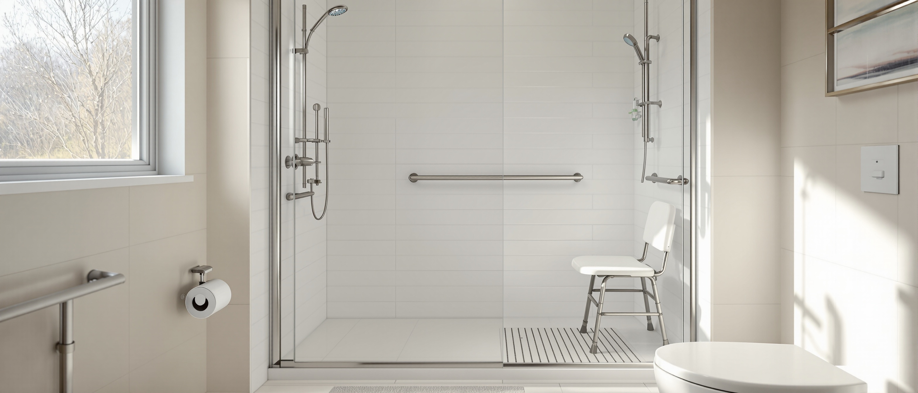 Accessible bathroom with safety aids for seniors
