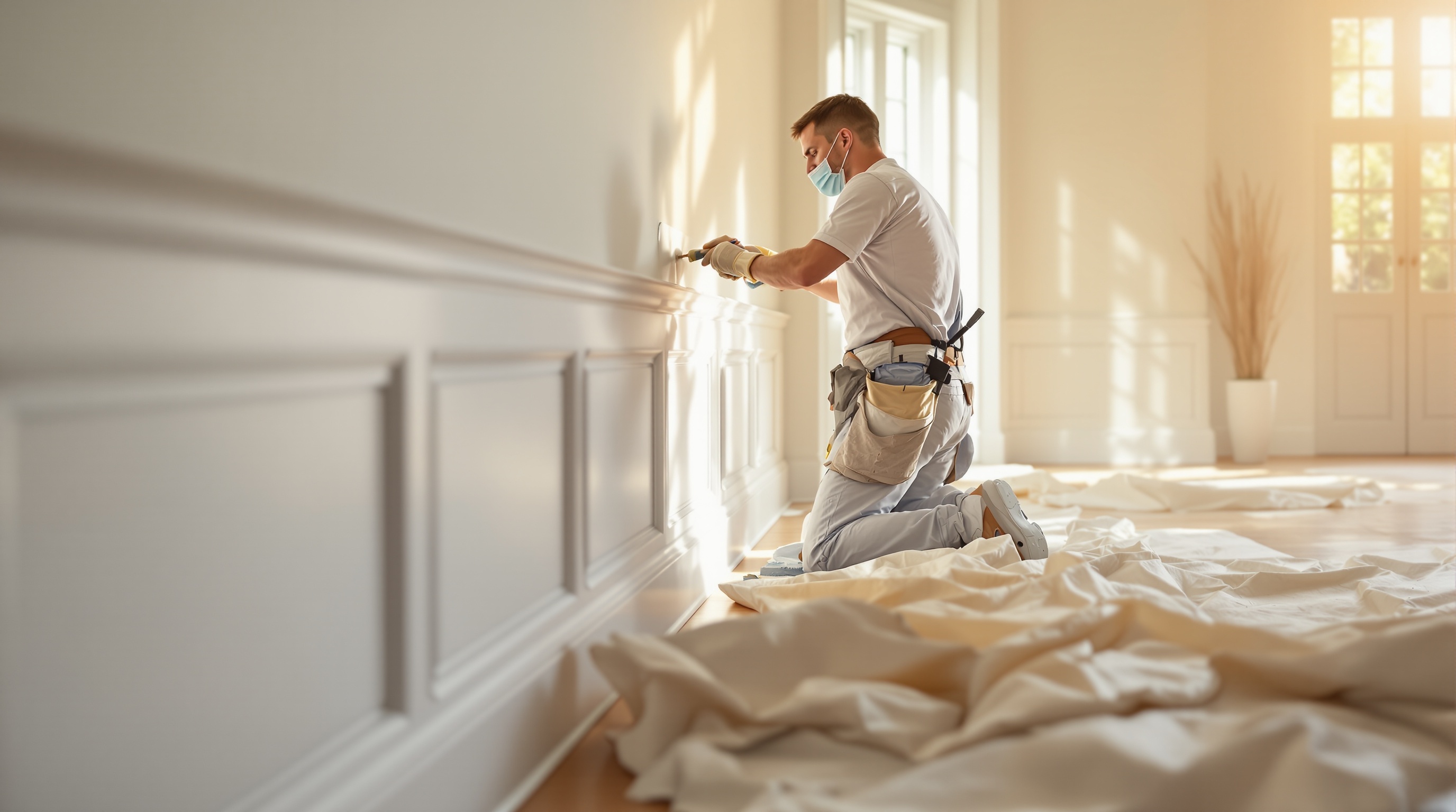 William Bowman carefully painting interior trim in a residential home