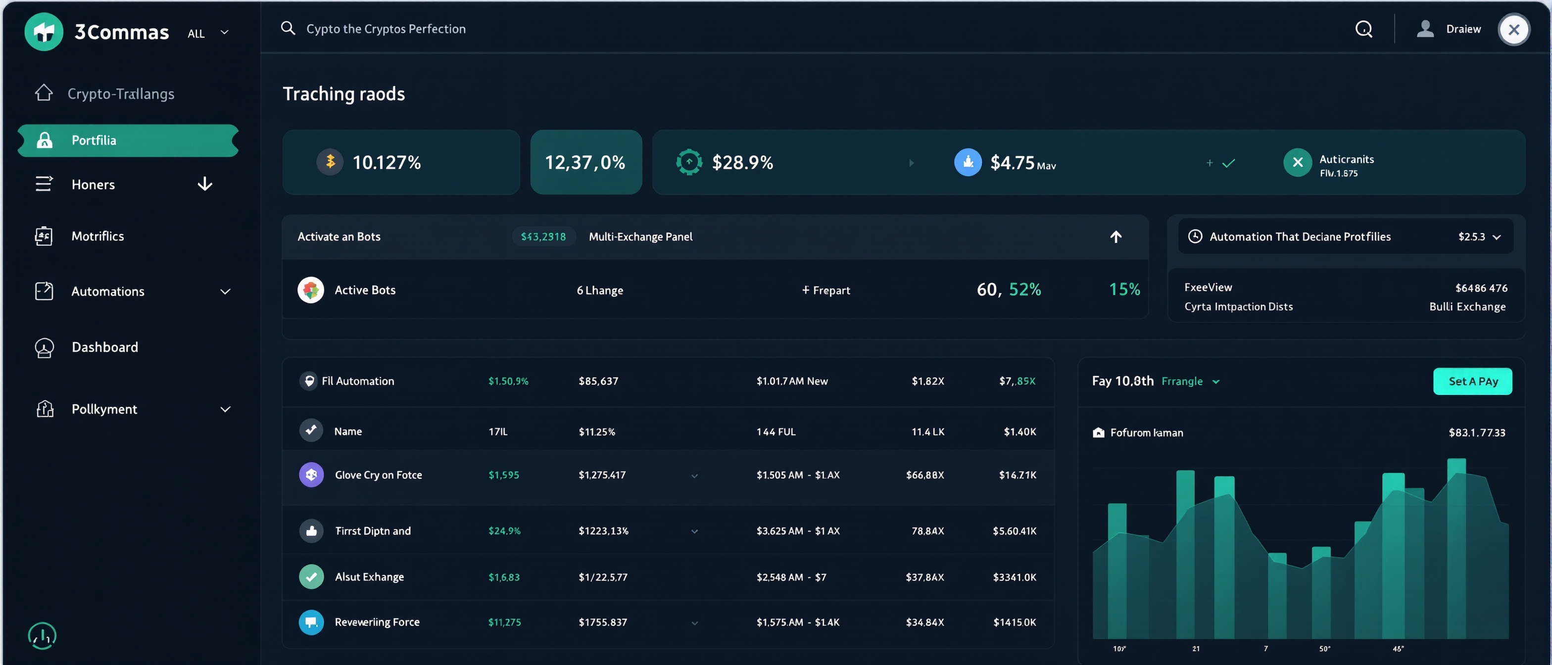 3Commas AI trading bot dashboard — DCA and grid bot configuration