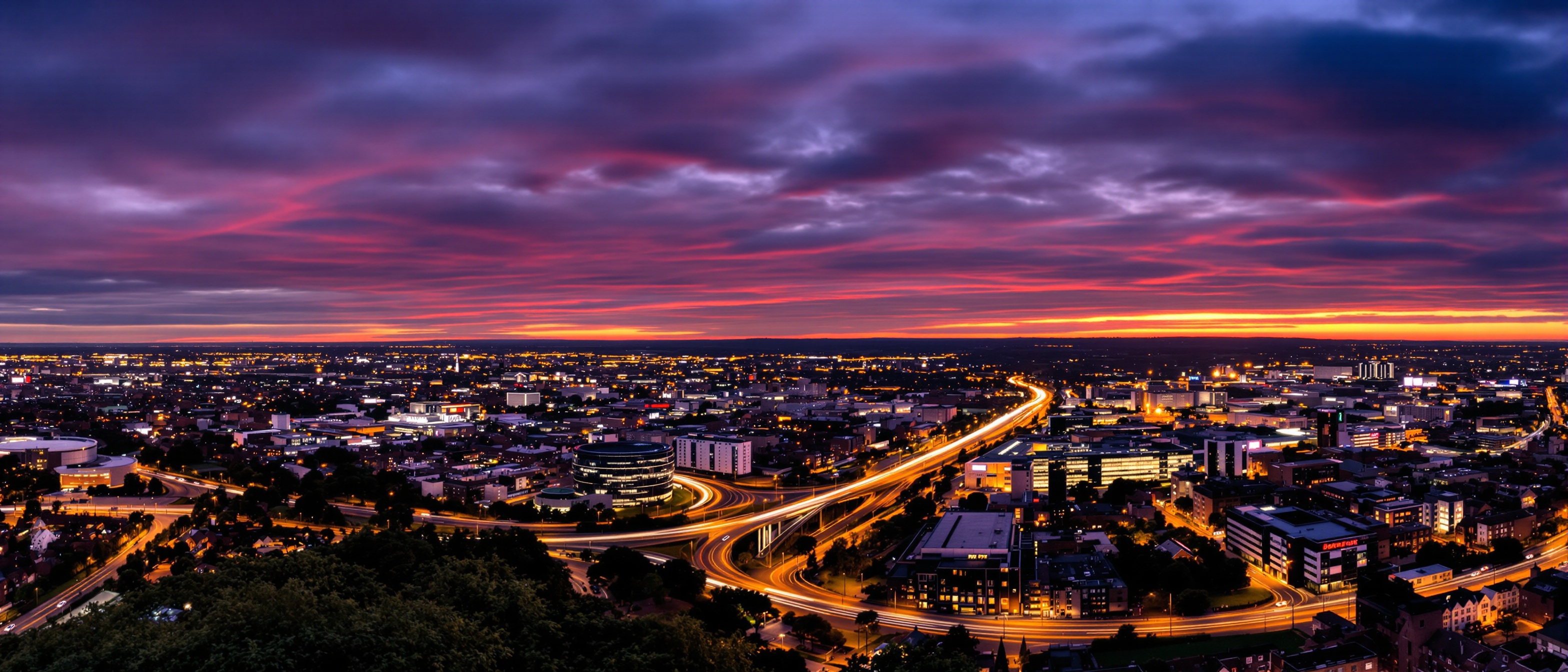 Bradford cityscape at twilight