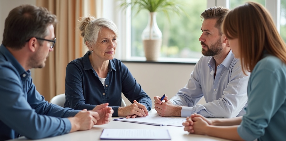 Family receiving guidance on NHS Continuing Healthcare funding application