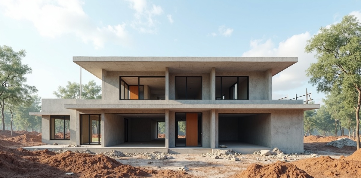 Chantier construction maison neuve - fondations et structure