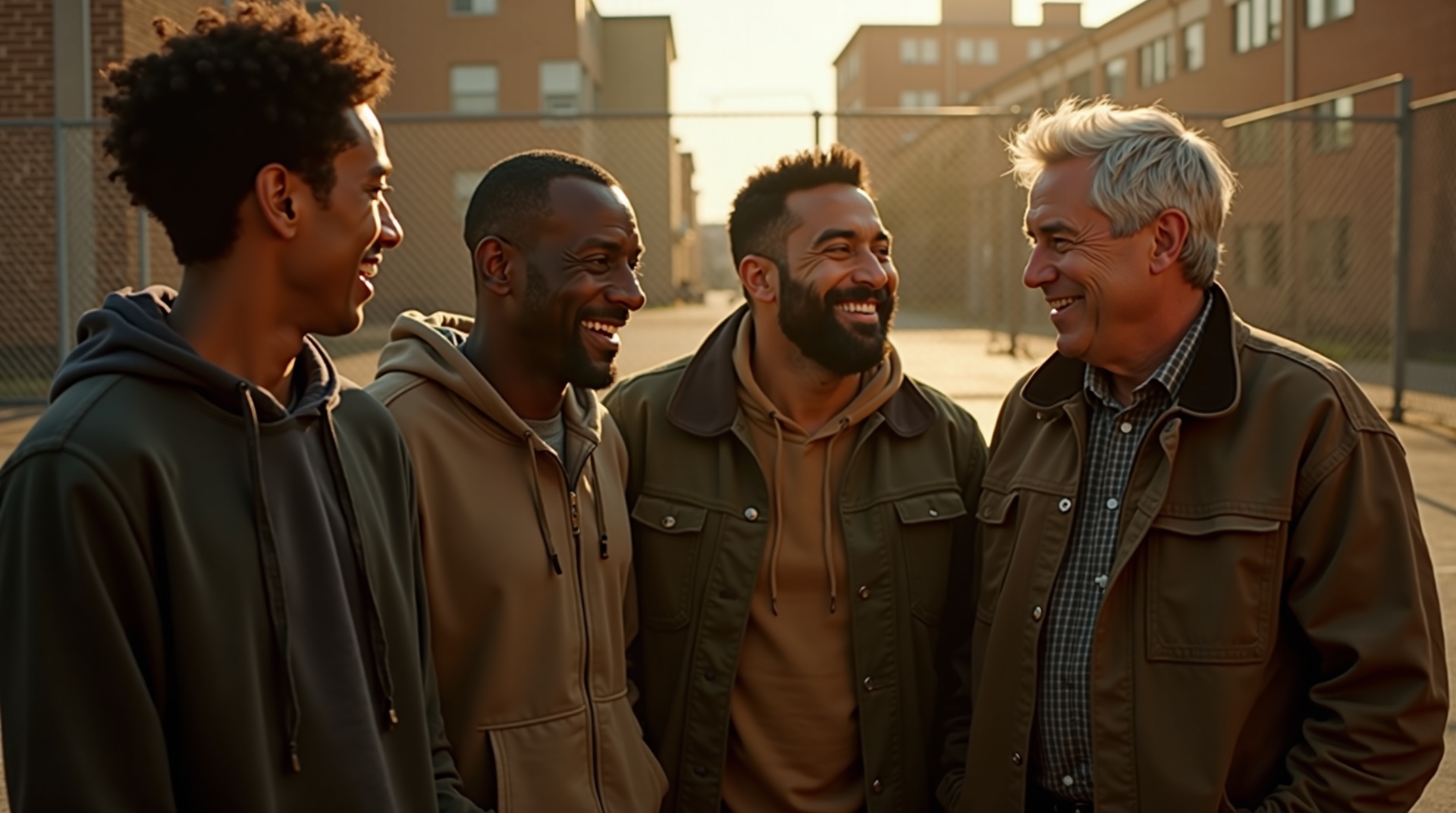 Multigenerational group of Black and Latino men gathered together in community