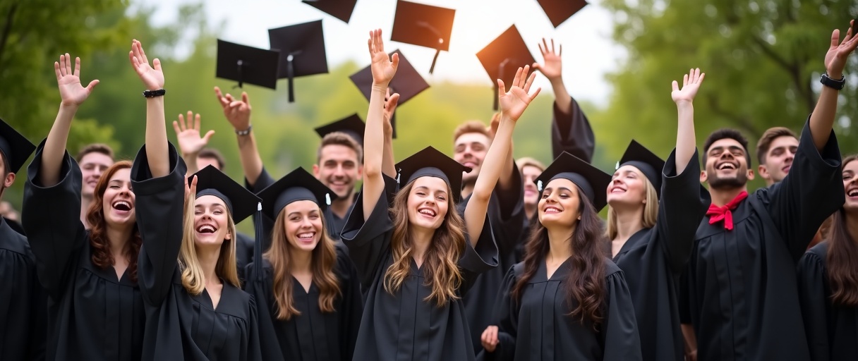 Alunos formados celebrando a sua conquista académica
