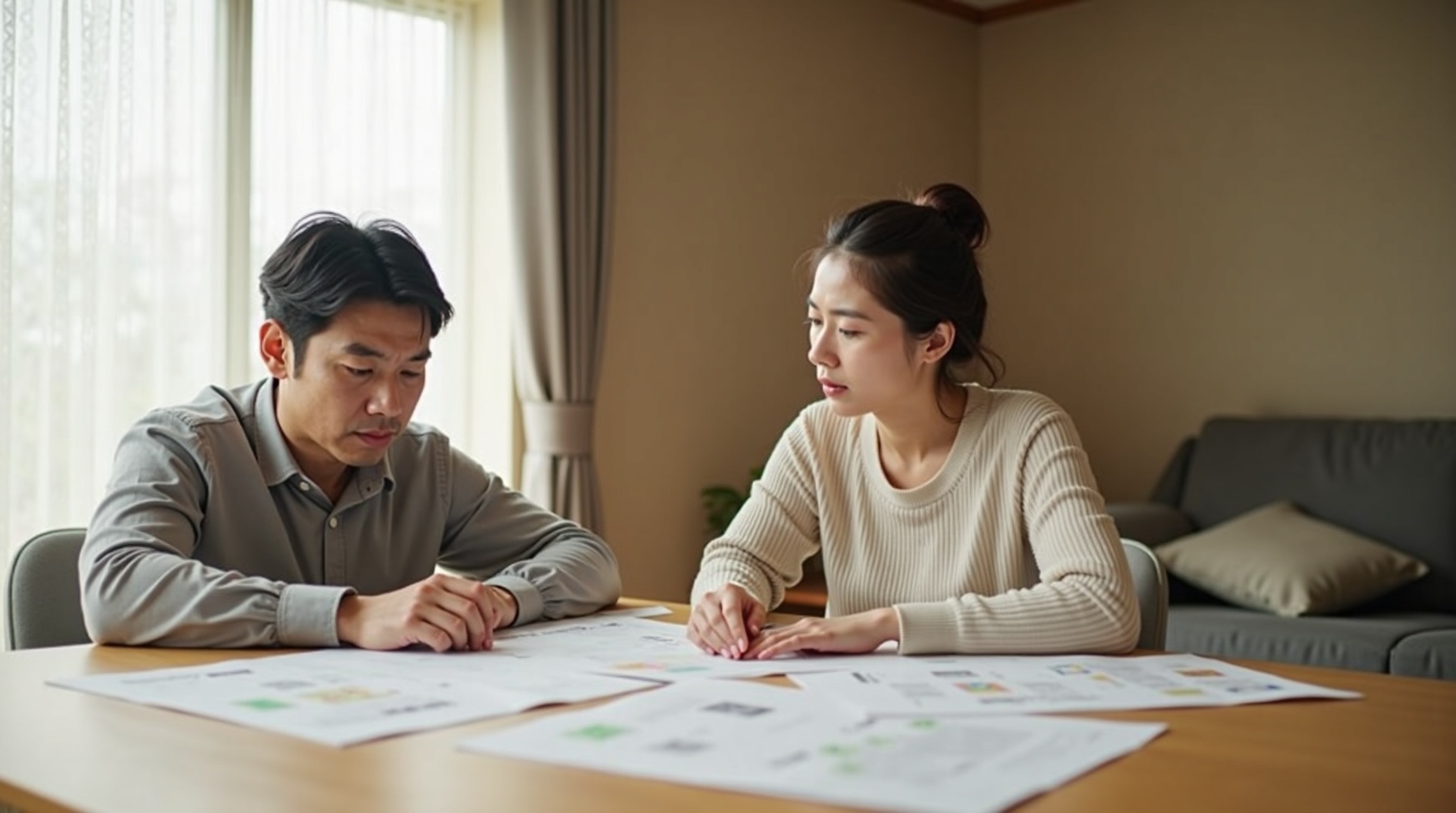 住宅の打ち合わせで悩んでいる様子