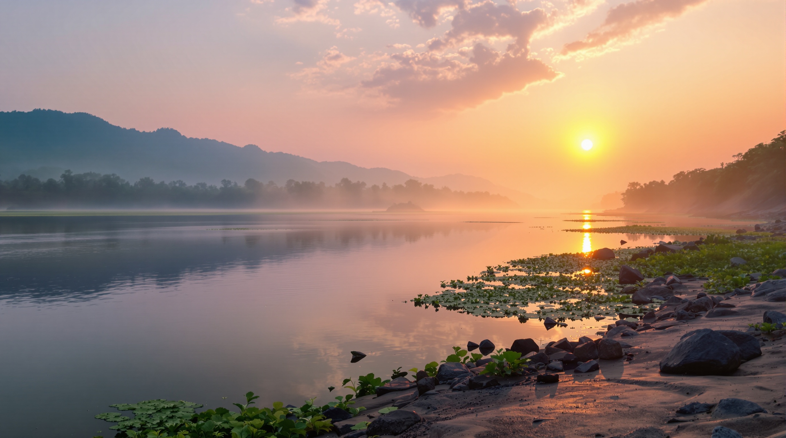 Ganga River in the Himalayas at sunrise