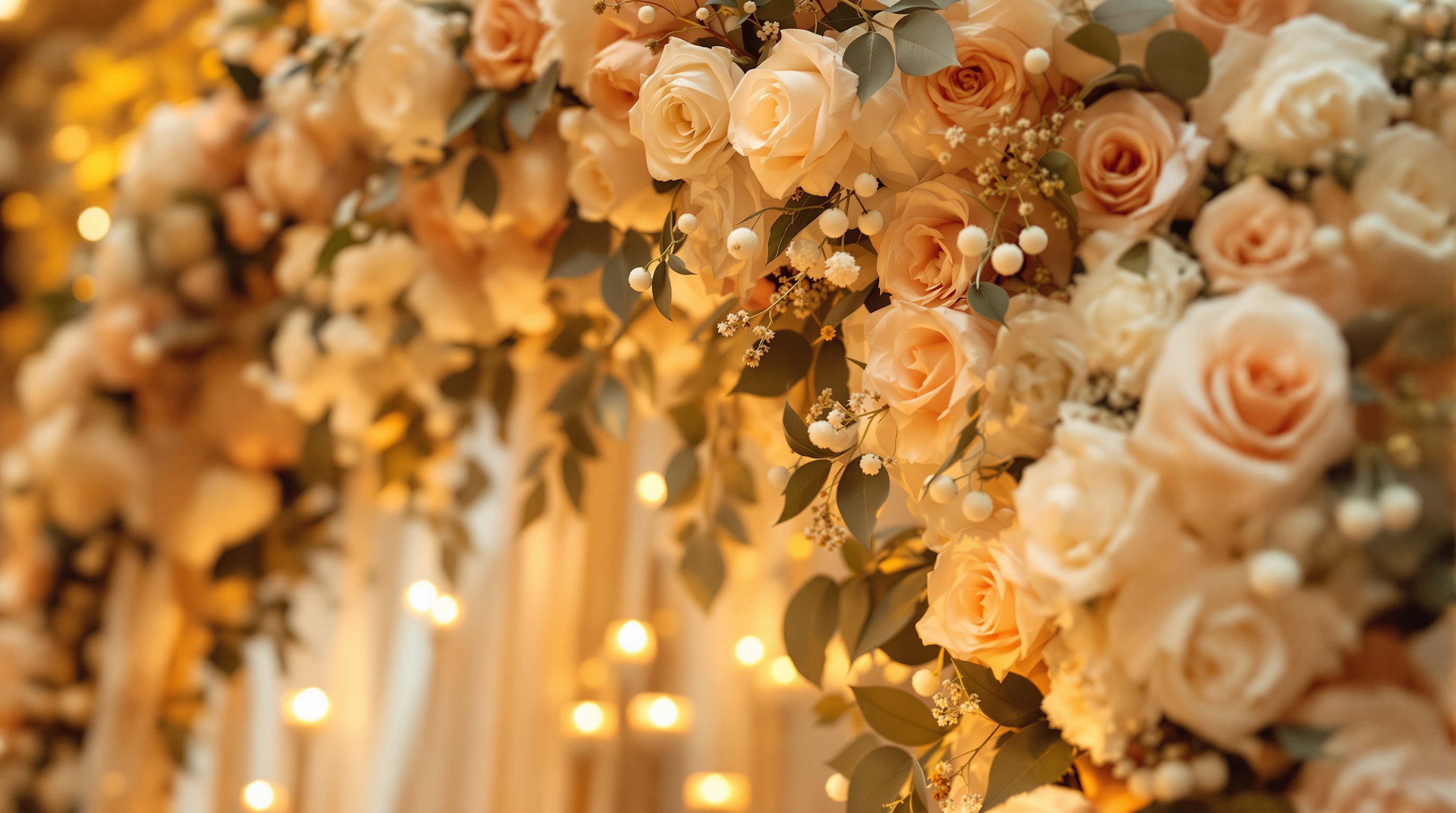 Cerimônia de casamento elegante com arco floral exuberante