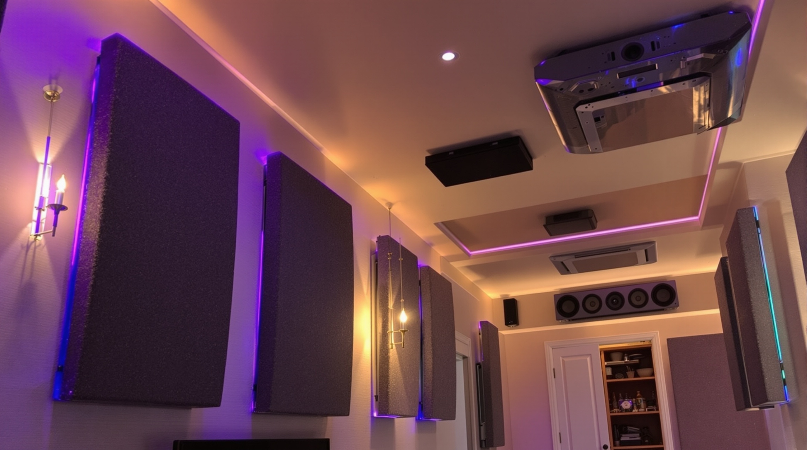 Surround sound speaker installation in a luxury home cinema
