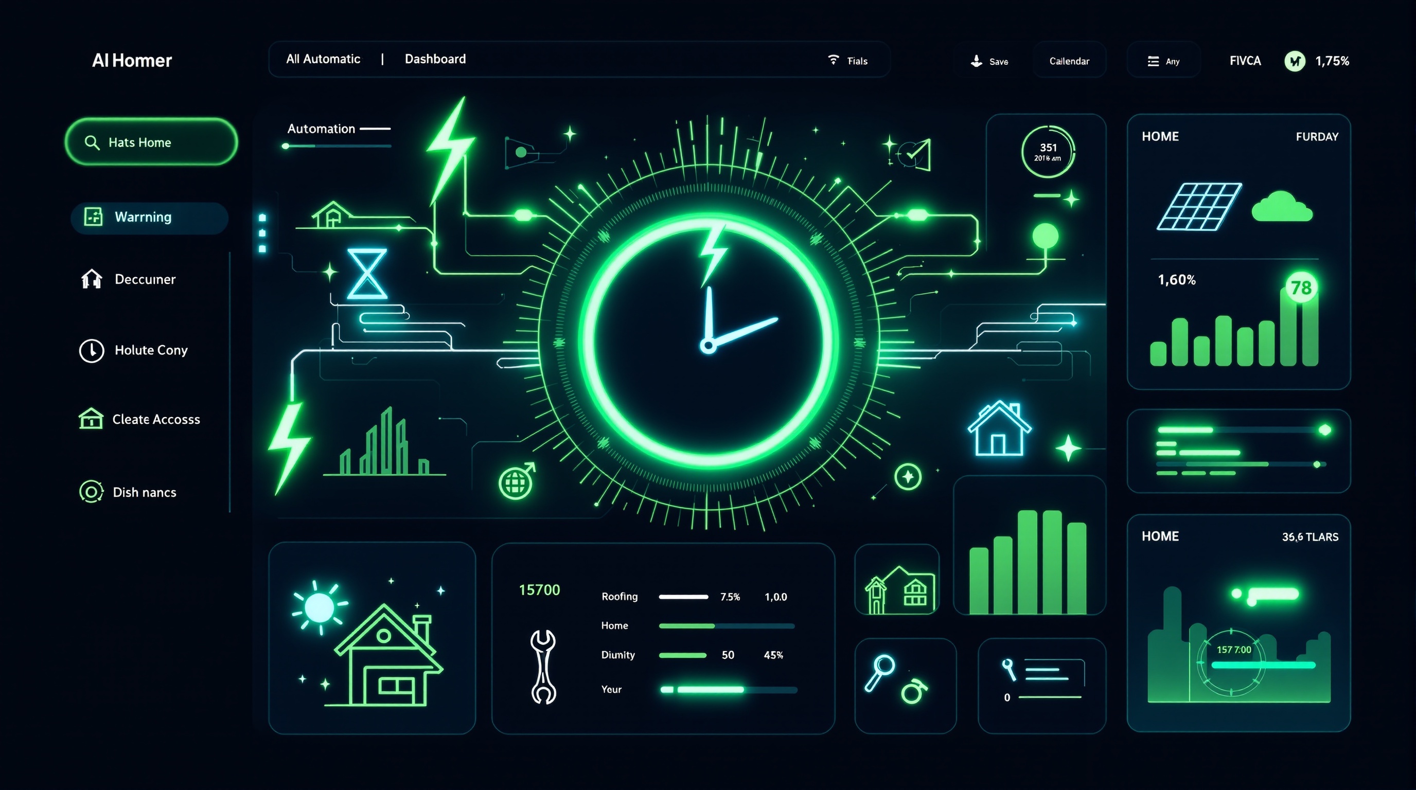 AI Operations Dashboard with clock, hourglass, lightning accents, and service business icons