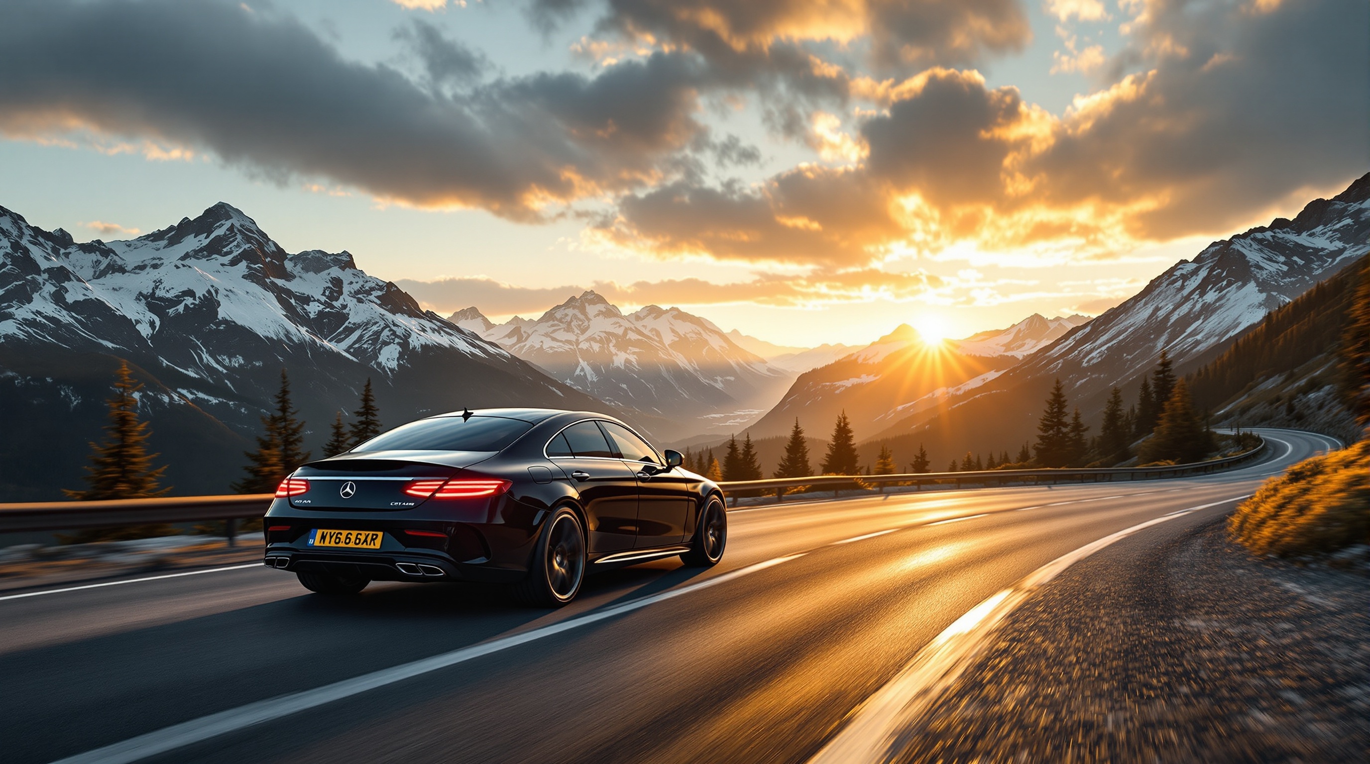 Véhicule premium Voyage Elite sur route alpine - Chauffeur privé stations de ski