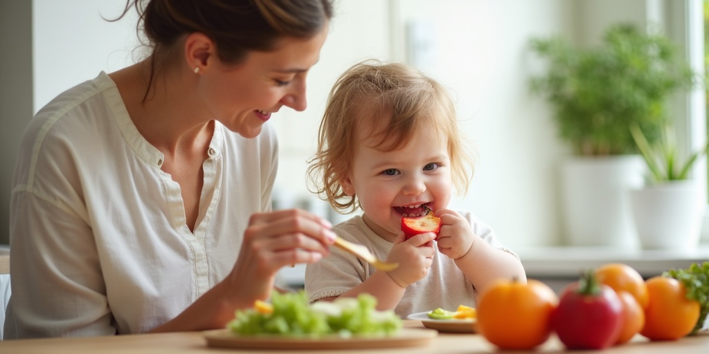 Bebé comiendo alimentos saludables