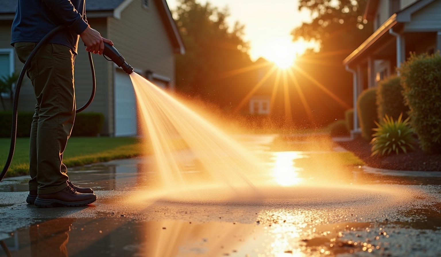 Professional pressure washing service in action