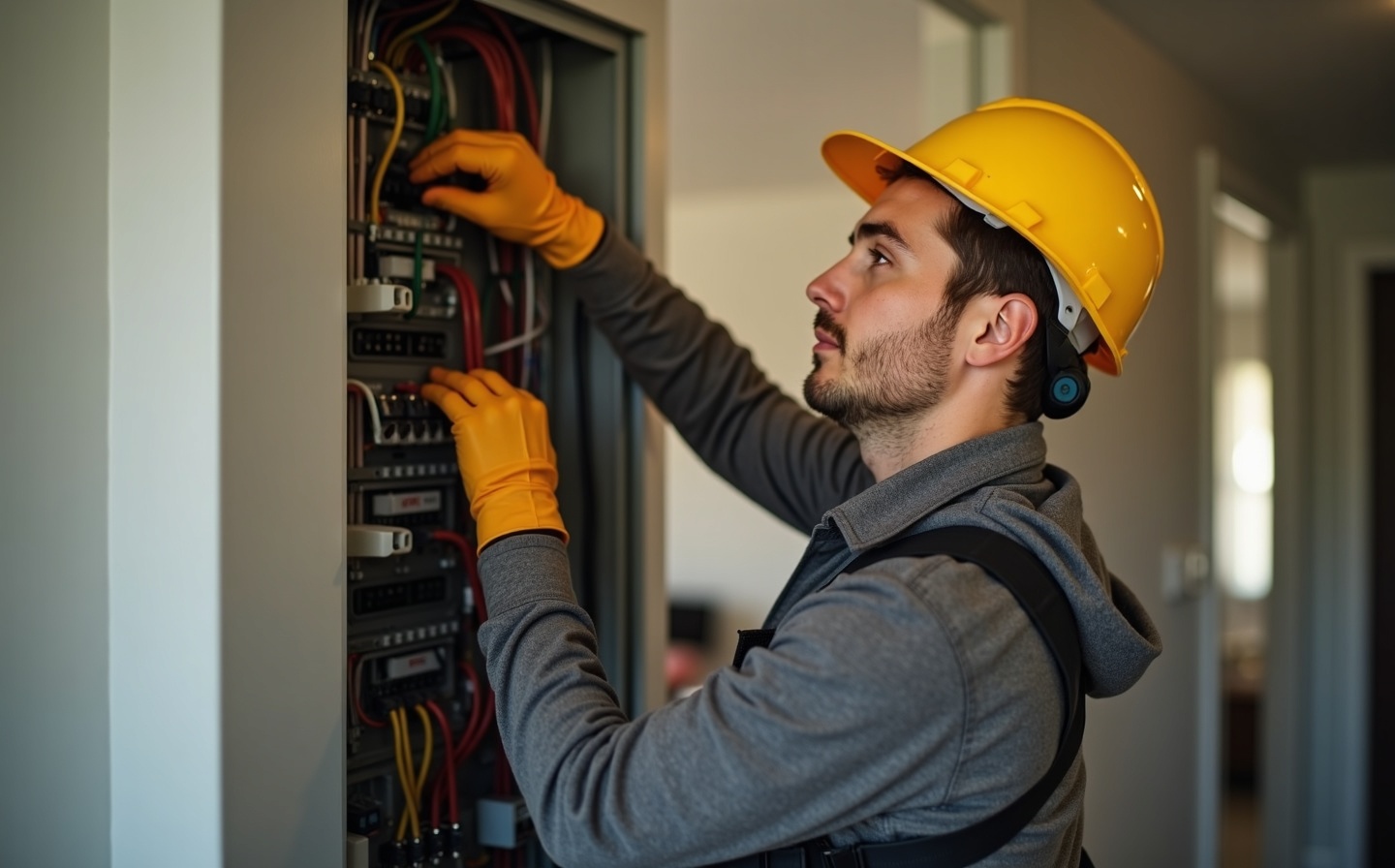 Eletricista profissional trabalhando