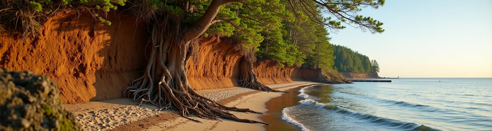 Shoreline erosion on a Michigan lake property showing exposed roots and crumbling bank