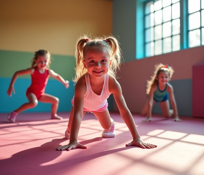 Young children ages 4-7 enjoying mini cheer camp at Texas Elite Cheerleading in New Braunfels, TX