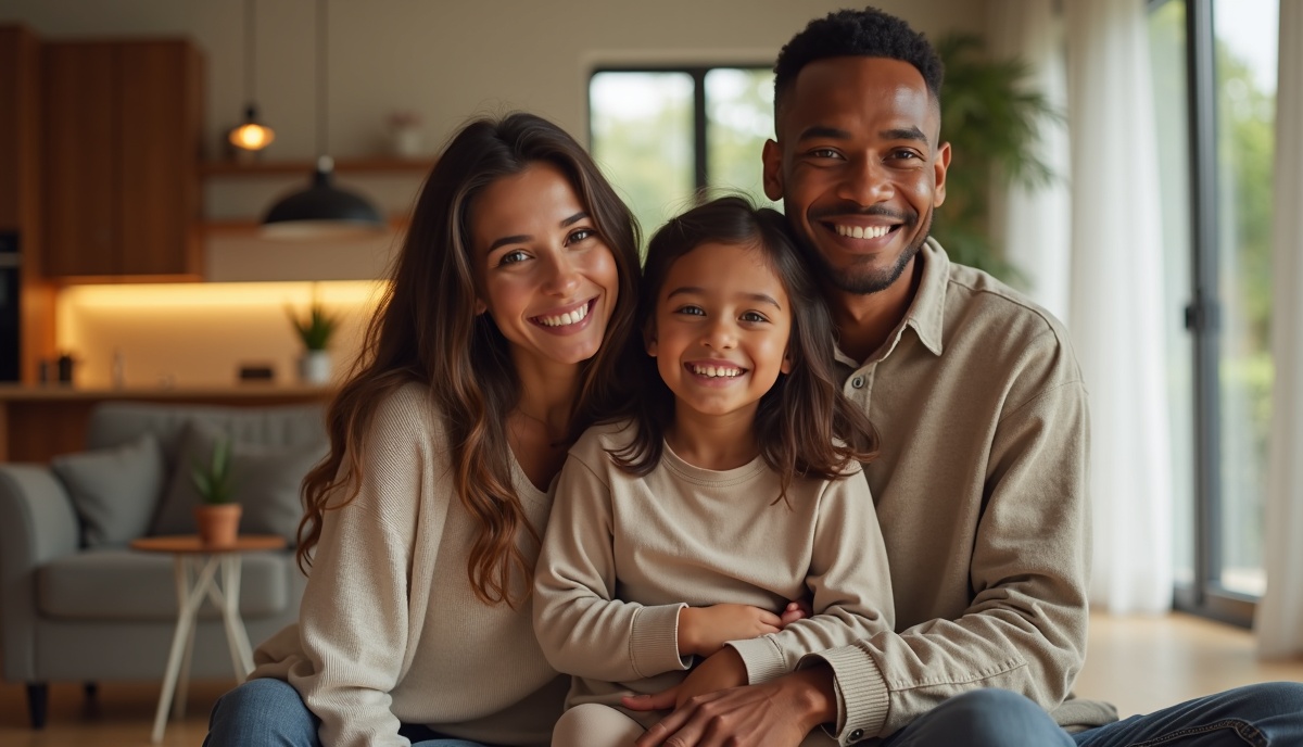 Família feliz em casa nova