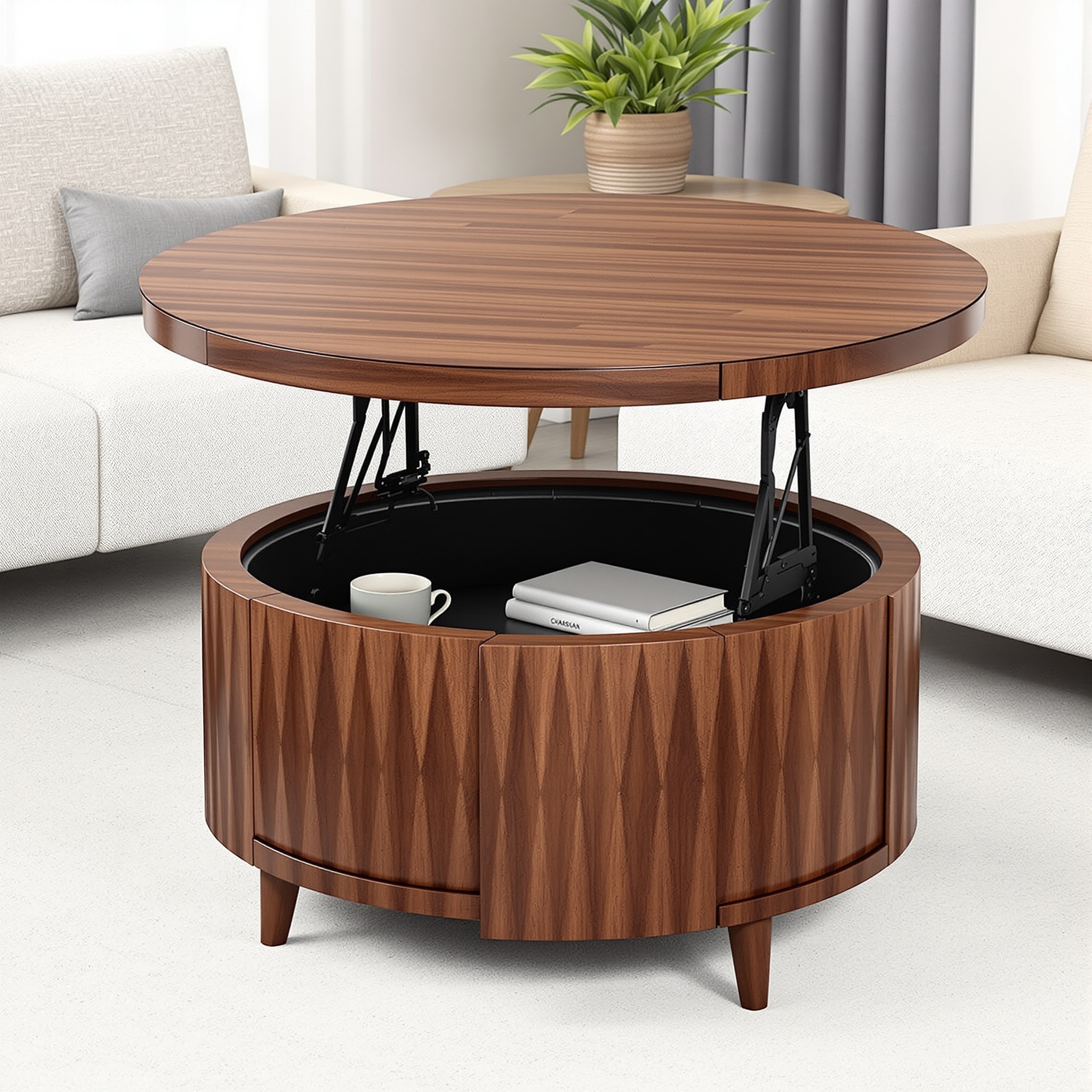 Round Coffee Table with Cabinets 29.9" – Natural