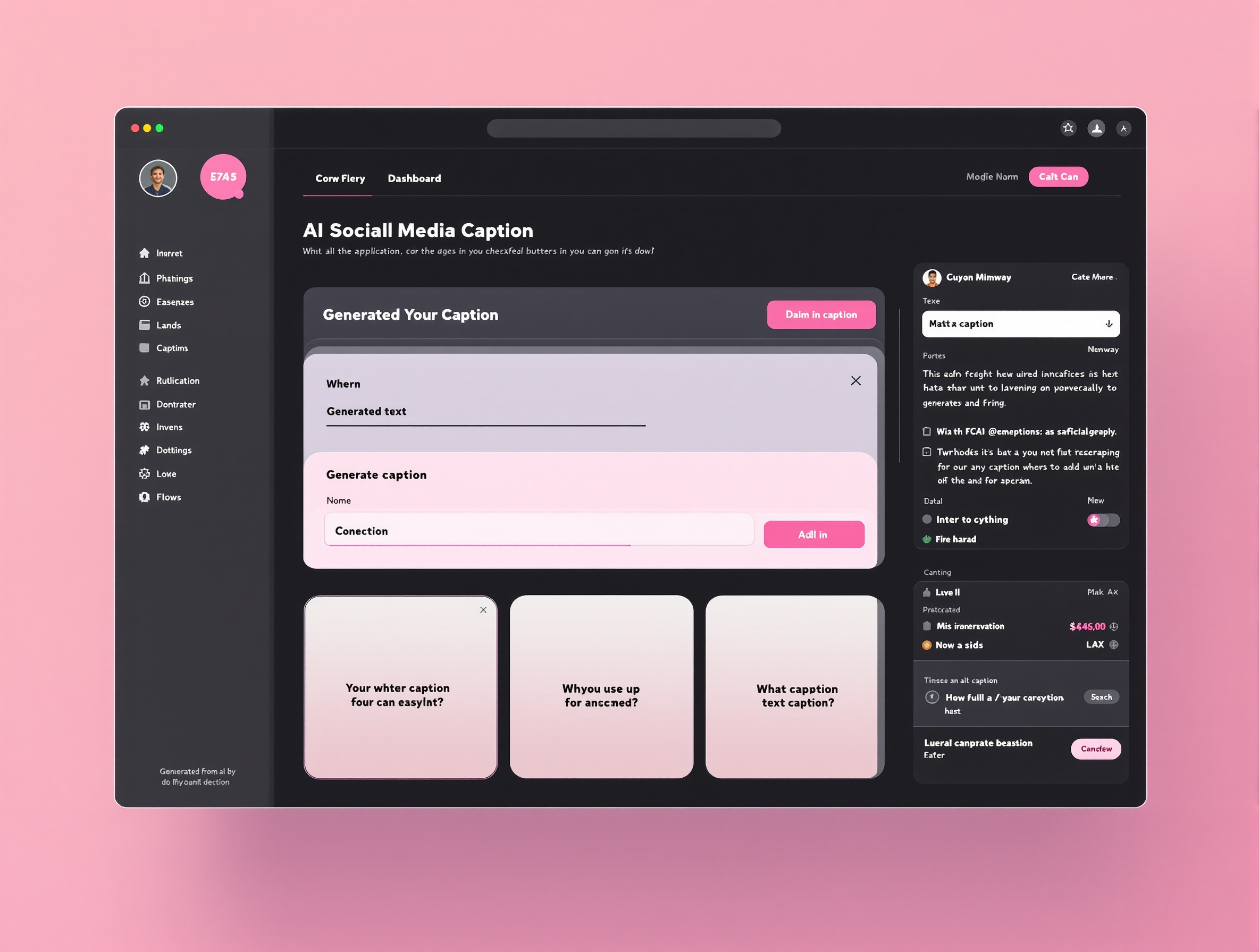 SMMCAPTIONIFY dashboard interface showing AI caption generation