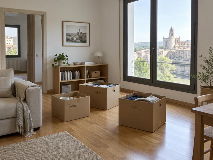 Interior de una vivienda ordenada en Girona preparada para separar pertenencias