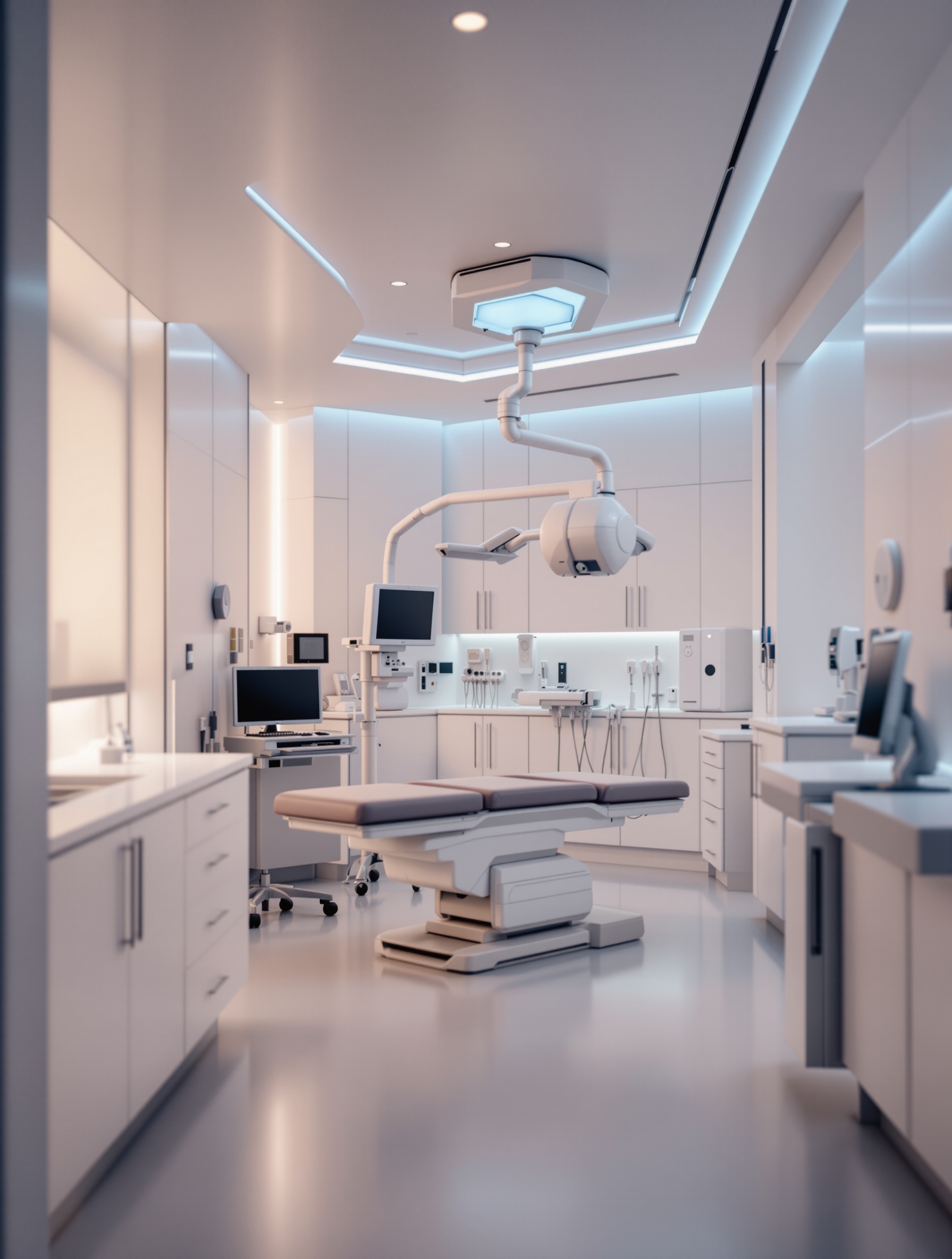 Modern medical facility interior with clean lines and soft lighting