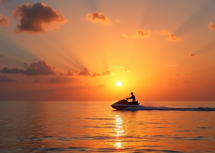 Sunset jet ski scene