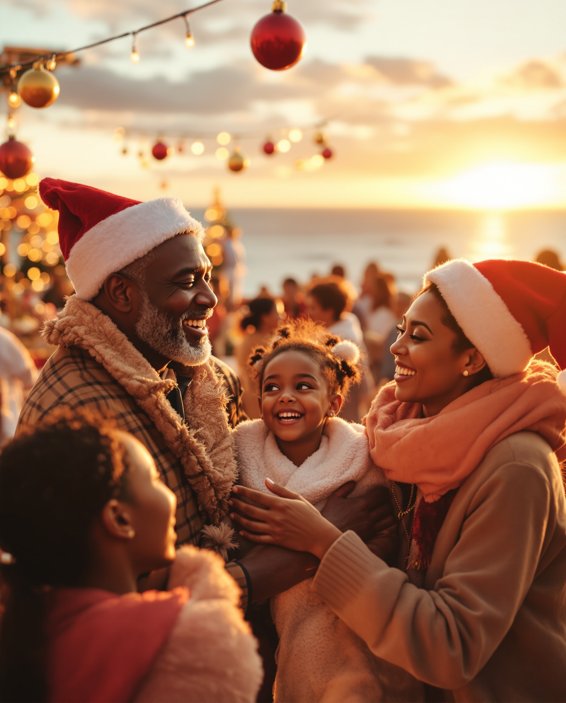 Families celebrating Christmas at sea