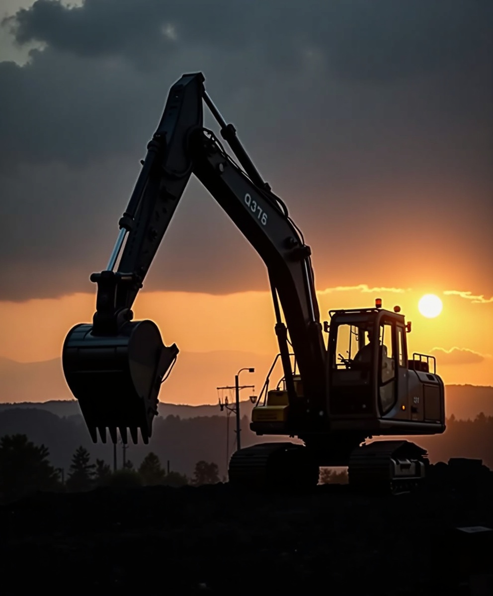 Construction equipment at dusk