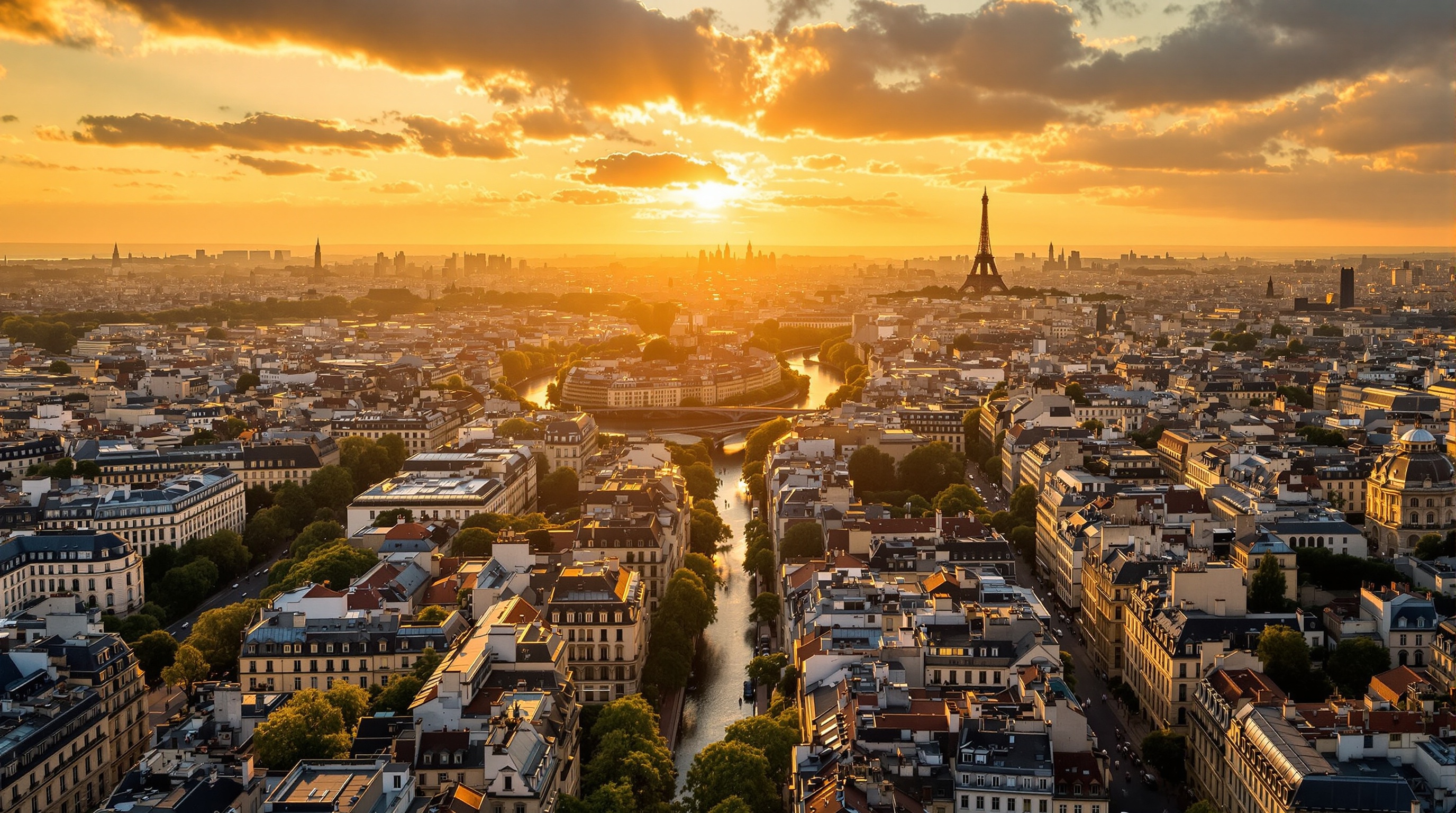 Paris cityscape at golden hour