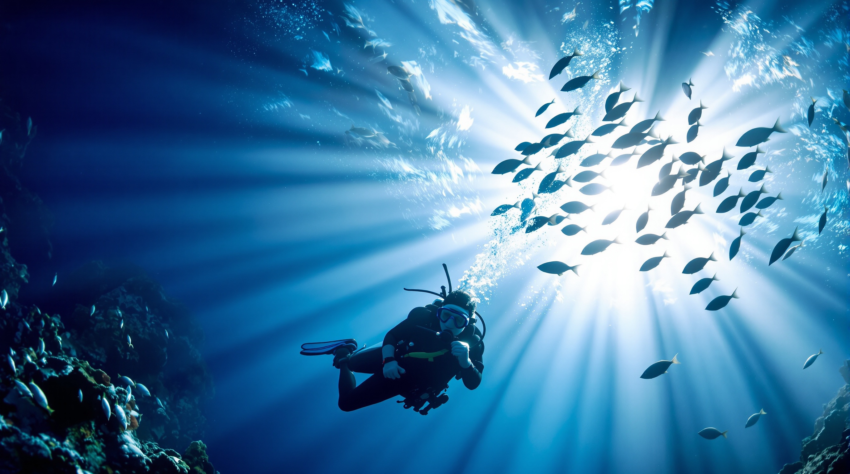 Professional scuba diver underwater Miami